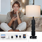 Set of 2 Modern Table Lamps for Living Room Bedroom,29" Tall Bedside Lamp with 2 USB Port,Black Metal Touch Nightstand Lamp for Desk End Side Table Entryway,Black