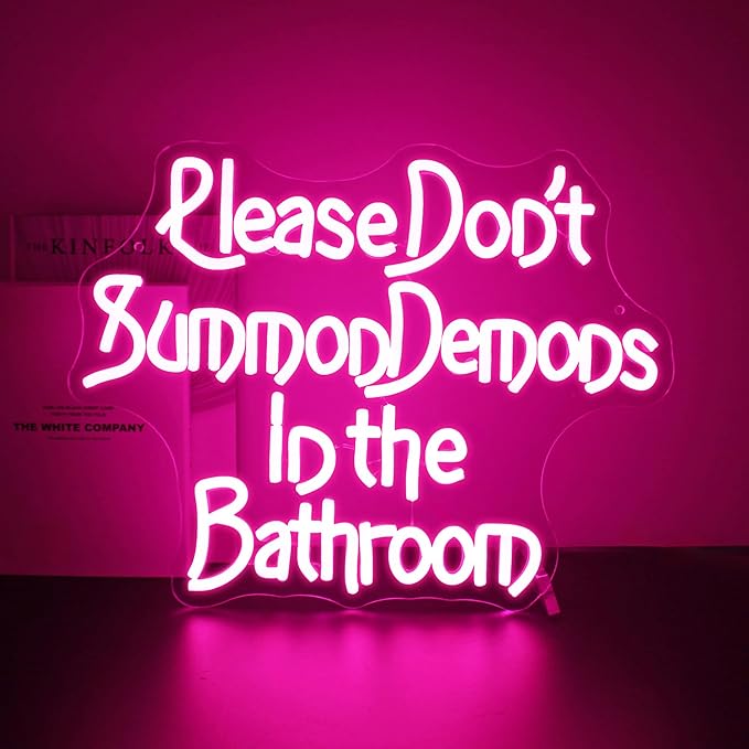 Neon Sign, Please Don't Summon Demons in the Bathroom Neon Signs for Wall Decor Neon Pink LED Signs Room Neon Light Up Signs Home Decor for Bedroom Club Party Bars Shop USB Operated