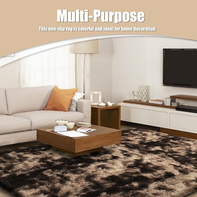 6x9 Fluffy Area Rug for Living Room,Shag Area Rugs for Bedroom,Soft Fuzzy Rug Non-Shedding Indoor Plush Carpet for Kids Bedroom Nursery Dorm Home Decor,Tie-Dyed Coffee