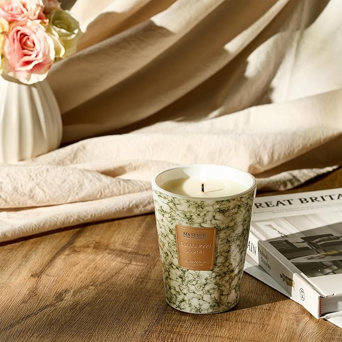 M&SENSE SandalWood Jasmine Scented Candles for Home, Lead-free Wick Highly Scented Jar Candles, 14.1 Oz 80 Hours Lasting Burning Candles Gifts for Women, Relaxing Aromatherapy Candle for Stress Relief