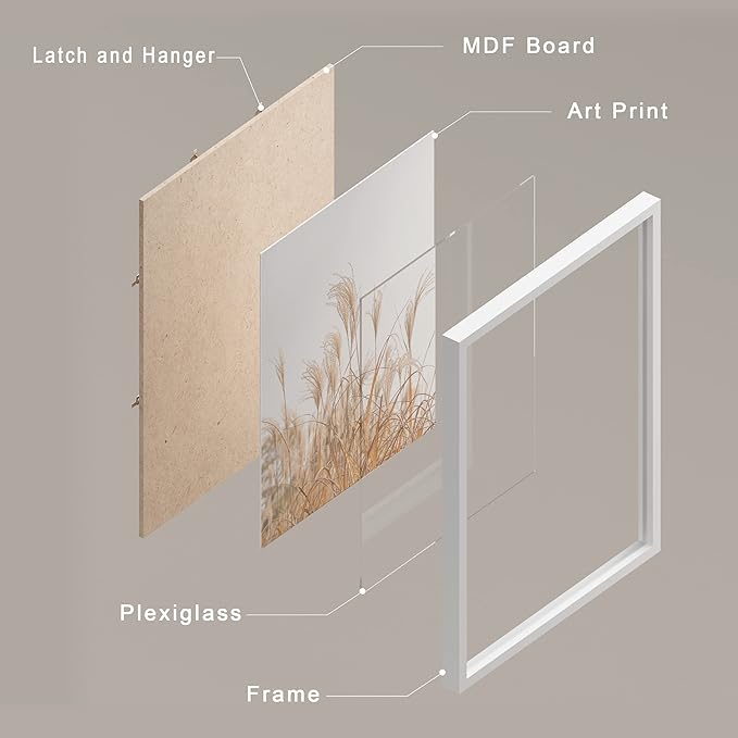 SIGNWIN Framed White Pampas Grass Beach Ocean Shore Horizon Wall Art, Set of 4 Landscape Colorful Wall Decor Prints, Nature Wilderness Wall Décor for Living Room, Bedroom - 12"x16" White