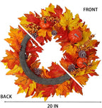 DiliComing Fall Wreath Front Door Wreath - 20 inch Fall Wreaths for Front Door, Autumn Wreaths with Pumpkin Maple Leavses for Indoor Outdoor Outside, Home Decor for Thanksgiving Harvest