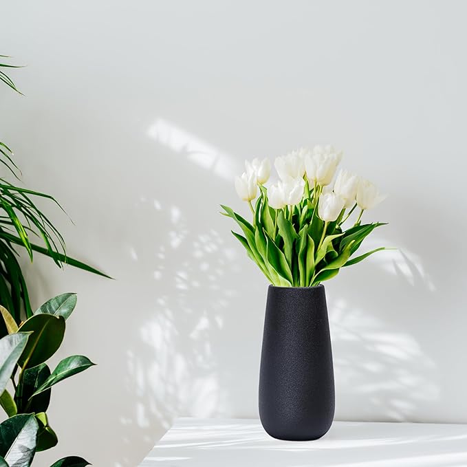 D'vine Dev 10 Inch Raven Grain Elegant Oval Ceramic Vase for Flowers, Home Décor Vase with Design Box, VS-LD-B-3