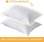 Oubonun King Size Pillows Set of 2 - Fluffy & Supportive Down Alternative Pillows with Zippered Cotton Cover - Breathable and Cool for All Sleeping Positions - Machine Washable - 20"x36"