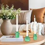 Double Sided Vintage Ribbed Taper Glass Candle Holders,Tea Candle Holder for Table Centerpieces, Wedding Decorations and Dinner Parties (Green, 6 PCS)