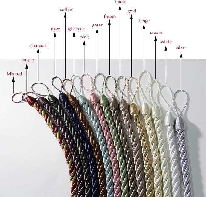 BEL AVENIR Curtain Rope Tiebacks, Drapery Rope Holdbacks with 4 Metal Screw Hooks (Beige, 4pack)