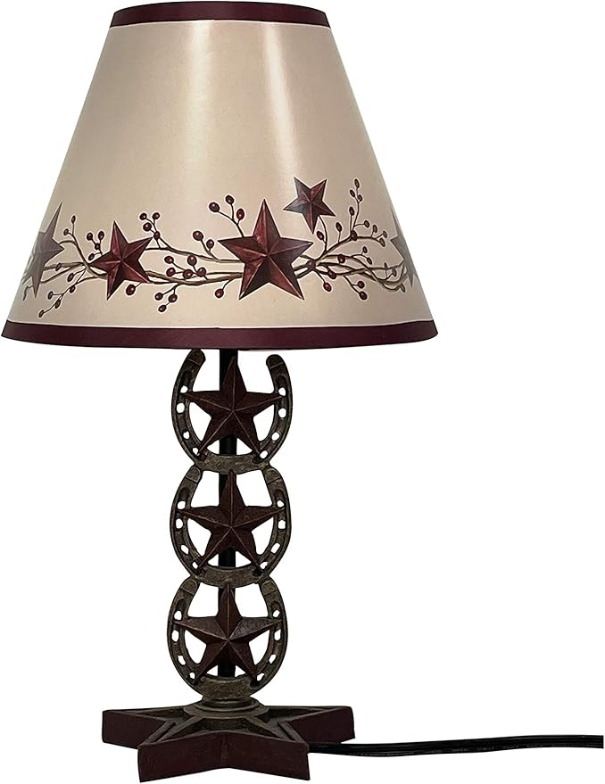 SnS Cowboy Western Horseshoe Vintage Hand Painted Resin Table Lamp Country Home Decoration,Christmas Star Horseshoe Lamp