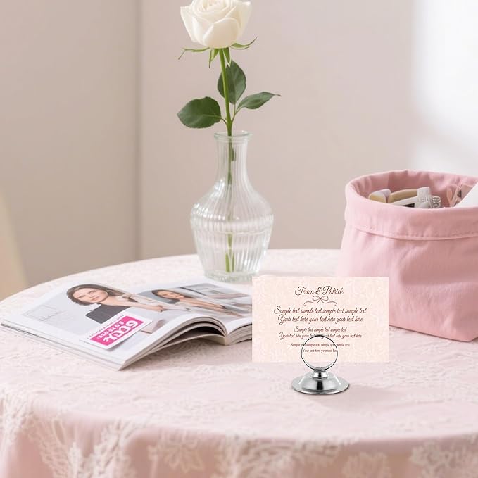 Urban Deco 16 PK Table Card Holder Place Card Holders Steel Card Holders for Photos, Food Signs, Memo Notes, Weddings, Restaurants, Birthday (Silver)