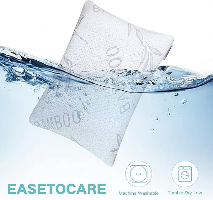 JJDANFILL Rayon Derived from Bamboo Pillow King Size Set of 2 - Machine Washable Bed Pillows for Sleeping for Back, Stomach, Side Sleeper - Firm Shredded Memory Foam Pillows 20 * 36in