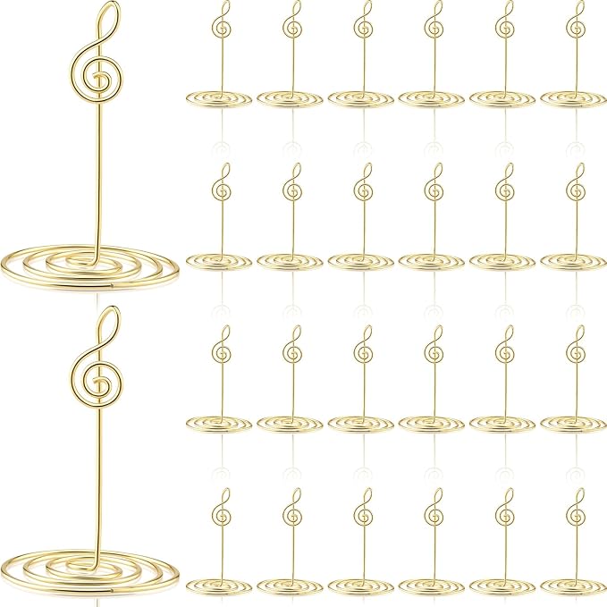 24 Pcs Gold Musical Note Photo Holders Table Number Photo Clips Holder Music Note Decoration Name Place Card Stand for Centerpieces Wedding Reception, Party, Birthday