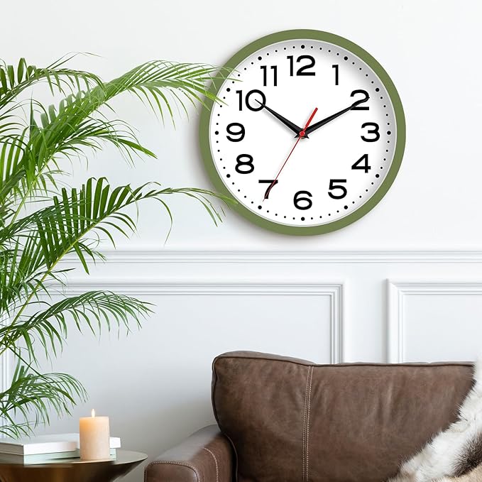 Wall Clock Silent Non-Ticking Modern Clock Battery Operated 8 Inch Small Classic Analog Decorative for Kitchen, Bathroom, Office, Bedroom, Home(Green)