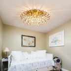 CVKASH 4-Lights Crystal Chandelier Modern Semi Flush Mount Ceiling Light Fixture Ceiling Lighting for Living Room Hallway Dining Room Kitchen Bedroom (Gold)