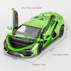1/24 Scale Green Lambo Revuelto Diecast Car Model, Collectible Diecast Toy Car with Lights and Sounds, Pull Back Vehicles Toy for Adults Kids Birthday Gifts Decoration