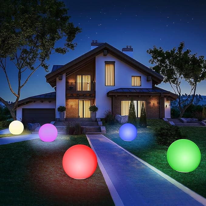 infray 12-Inch LED Ball Light, Solar Rechargeable Globe Light Color Changing Solar Globe Lamp IP67 Waterproof Outdoor Garden RGB Orb Light for Patio Pool Yard Bar Party Decorative Lighting