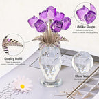 Glass Rose Flowers, Crystal Glass Figurines Rose Decorations for Home Gifts for Mom Wife Grandma, Crystal Flowers Collectible Ornament Mother's Day Thanksgiving Anniversary Birthday Gifts(Purple Rose)