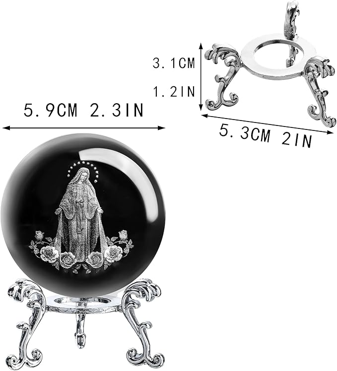 3D The Blessed Virgin Mary Crystal Ball Laser Etched Our Lady of Guadalupe Glass Sphere Statue Mother Mary Christian Catholic Religious Easter Gifts