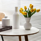 Fake Flowers in Vase for Centerpieces, Faux Flowers in Modern Ceramic Vase Set of 3 with 8 Artificial Autumn Chrysanthemums Home Decor