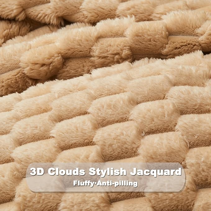NEWCOSPLAY Super Soft Throw Blanket Brown Premium Silky Flannel Fleece 3D Clouds Stylish Jacquard Lightweight Bed Blanket All Season Use 350GSM (Brown, Throw(50"x60"))