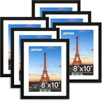 FIXSMITH 8x10 Picture Frame Set of 6, Photo Frame Bulk with HD Plexiglass, Display Pictures 5x7 with Mat or 8x10 Without Mat Multi Picture Frames Collage for Tabletop or Wall Display, Black