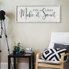 ZZJJHYWGQ Life is Short Make It Sweet Sign Wall Decor 32"×12" for Bedroom Family Lnspirational Quote Large Wood Framed Wall Hanging Art (White)