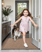 LUMI Indoor Door Mat 32"x47", Ultra Thin Low Profile Non-Slip Doormat for Home Entrance, Absorbent & Stain-Resistant Welcome Mats, Washable Entryway Mat for Front Door, Patio, Porch, Camel