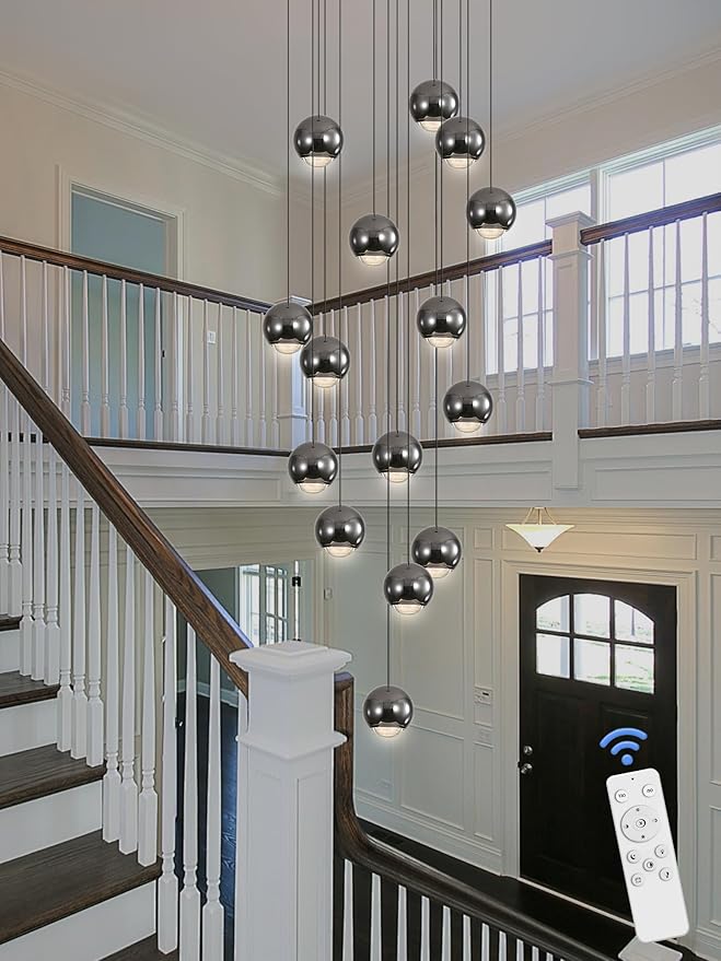 Staircase Chandelier Modern Crystal Pendant Light Large Chandeliers for High Ceilings Crystal Raindrop Chandelier High Ceiling Light for Living Room Stair Entryway Hallway Foyer D24''xH118''