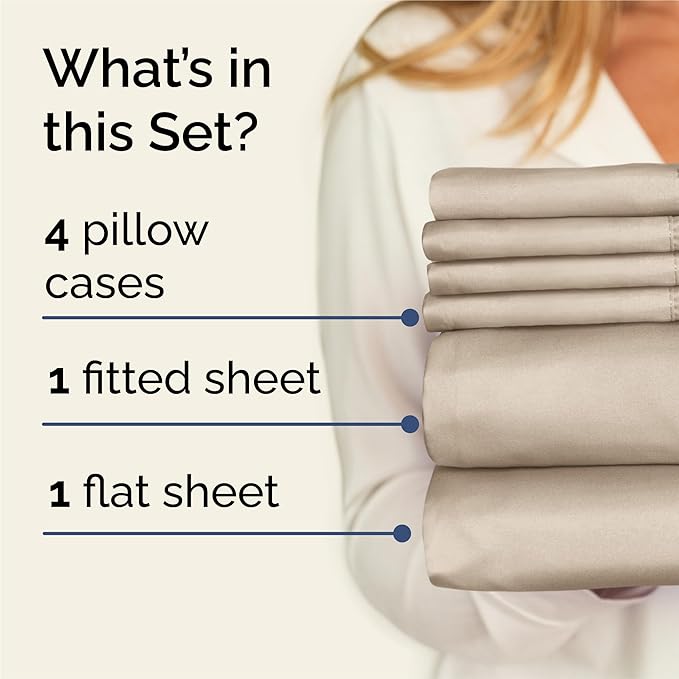 King Sheets Set 6 Piece - Bed Sheets King Size - Soft Hotel Luxury Bedding - Cooling, Comfy & Breathable - 1 Flat & 1 Fitted & 4 Pillowcases with Deep Pockets - Wrinkle Resistant & Fade Free - Cream