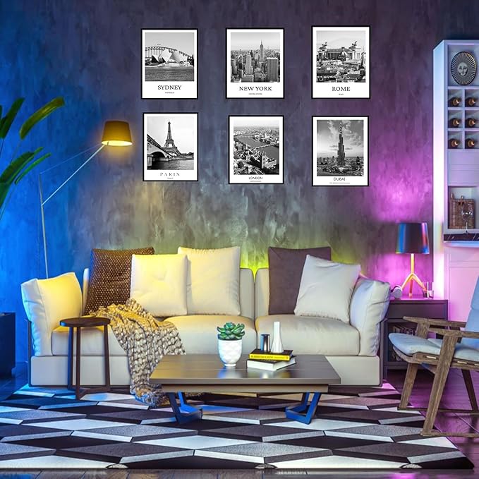 ELEVENSPACE Black And White Wall Art Decor,New York, London, Tokyo, Paris, Eiffel Tower Wall Decor Art,Modern Boho Wall Art for Living Room Bedroom Prints Poster,8x10 Inch Set of 6,Unframed