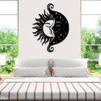 Tuglona Sun and Moon Metal Wall Art, Sun Metal Wall Decor, Moon Wall Art, Boho Wall Decor, Celestial Wall Decoration, Modern Celestial Wall Hanging, Bathroom Wall Hanging (Silver, 41"x32"/105x80cm)
