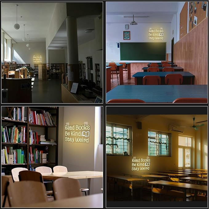 WLHOPE Read Books Be Kind Stay Weird Neon Sign Neon Signs for Wall Decor Lovers Gifts Bedroom Bookstore Reading Room Library Study Room Decoration Dimmable Read Books Neon Lights LED Sign