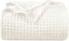 PHF Ultra Soft Waffle Weave Blanket Twin Size 66"x 90"- Washed Lightweight Breathable Cozy Woven Blanket for Bed - Aesthetic Decor for Couch Bedding Sofa Home Car - Coconut White