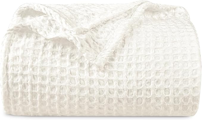 PHF Ultra Soft Waffle Weave Blanket Twin Size 66"x 90"- Washed Lightweight Breathable Cozy Woven Blanket for Bed - Aesthetic Decor for Couch Bedding Sofa Home Car - Coconut White