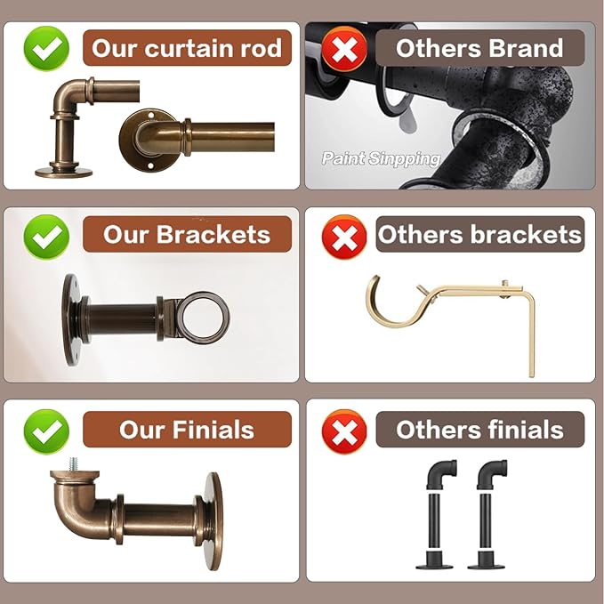 Industrial Curtain Rods 18 to 45 in,Blackout Curtain Rod,Adjustable Length,1 in Diameter Pipe,Wall or Ceiling Mounted,for Bedroom and Living Room (Coffee Gold 18” to 45”)