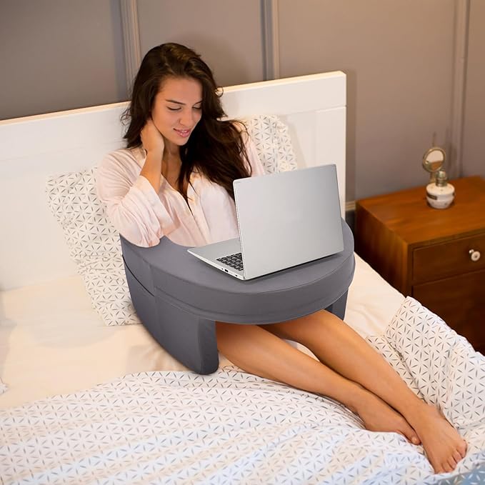 Ejoyous Reading Pillow for Bed, Arm Rest Lap Desk Pillow Memory Foam Gaming Pillow with Side Pocket for for Adult Sitting up in Bed Working Crocheting