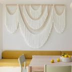 Flber Large Macrame Wall Hanging – Boho Yarn Art Garland with Tassels and Beads, Handmade Rope Decor for Nursery, Party, Wedding, Bedroom, Fireplace Mantel, or Photo Backdrop 57" W x 41" L