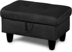 Ottoman Rectangular Storage Ottoman Bench, Flannel Footrest Stool Footstool with Lid for Living Room, Bedroom, Entryway, Black, 28.5"x19"x17.5"