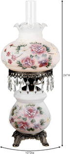 Touch of Class Beatrice Hurricane Rose Table Lamp Pink - Victorian Style - Crystal Beads, Glass - Floral Aesthetic, Roses - Electric - Vintage Antique Parlor Lamps for Home Desk, Bedroom