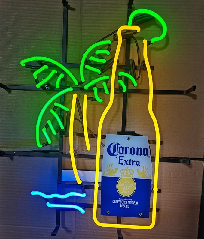 Neon Signs for Wall Decor Urby Corona Extra Bottle Palm Tree Real Glass Light Sign Home Beer Bar Pub Recreation Room Game Room Windows Garage Sign 20x24inch Neon Tubing