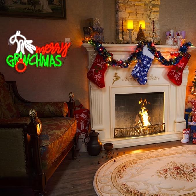 WLHOPE Merry Christmas Neon Sign, Green Red Christmas Neon Signs for Wall Decor, Merry Christmas Led Signs for Christmas Party Backdrop Bedroom Window Bar Club Shop, Christmas Gift Decoration