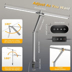 LED Desk Lamp for Home Office, Eye Caring Architect Desk Light with Remote, Dual Screen Computer Monitor Light with Stepless Dimming, Stepless Color Temp, Memory Function for Study, Workbench Grey