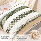 Boho Throw Pillow Covers 18x18 Set of 2 Christmas Decorative Cushion Case Striped Square Pillows Cover Chenille Pillow Cases Accent Neutral Pillowcase for Sofa Couch Bed,Dark Green