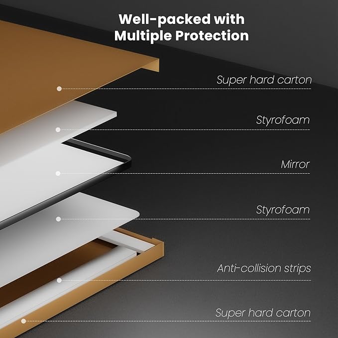 Bronze Bathroom Mirror 55x36 Inch, Brushed Bronze Metal Frame Mirror for Wall, Rounded Rectangle Bathroom Vanity Mirror with Tempered Glass, Anti-Rust, Horizontal/Vertical