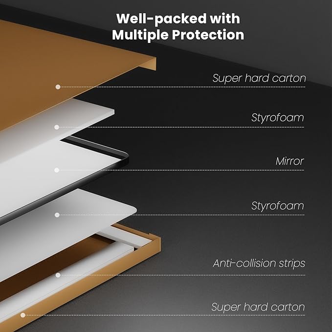 Black Bathroom Mirror 60X28 Inch, Black Metal Framed Mirror for Wall, Rounded Rectangle Matte Bathroom Vanity Mirror with Tempered Glass, Anti-Rust, Horizontal/Vertical