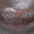 PF12 Round Shaped Goat Leather Handmade Eco-Friendly Brown Pouf - 21" x 21" x 12", Plain Solid, Recycled Cotton Filled