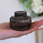 Kate Aspen Taper Candle Holders for Candlesticks, Smoke Grey Ribbed Glass Candlestick Holders Set of 4 - Candlestick Stand Decor, Fall Home Decor Accents, Modern Centerpieces, Black Candle Holder