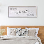 Home Sweet Home Sign Wall Decor 40"x15" Above Bed Living Room Large Wooden Framed Family Plaques Art (White)