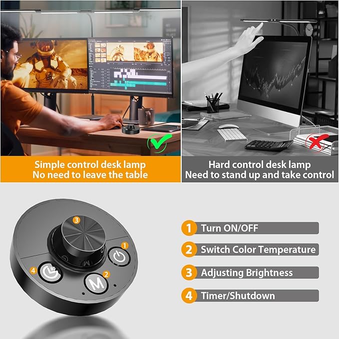 iVict Desk Lamp for Home Office, 24W Flexible Gooseneck Table Lamp, Desks Lamps with Clamp, 10 Color Modes 10 Brightness Eye-Caring Desk Light w/USB Adapter(Black)