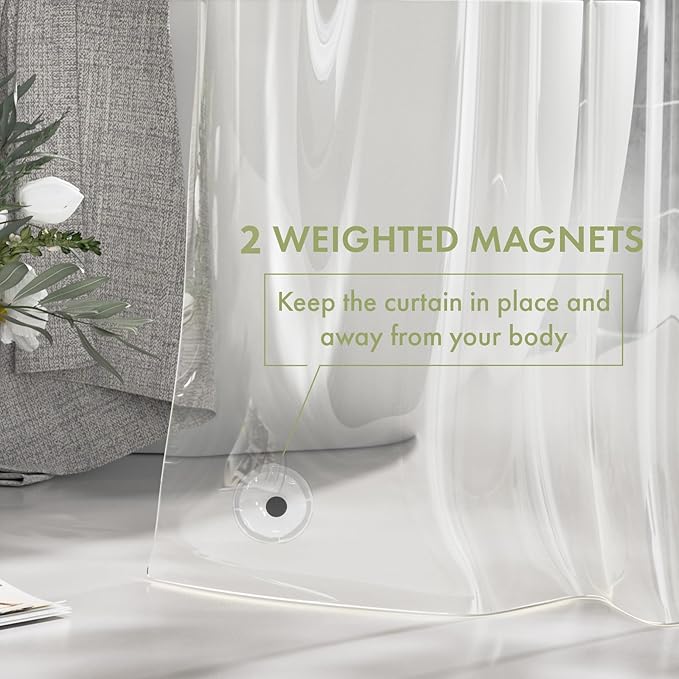 AmazerBath Small Shower Curtain Liner, 36x72 Stall Plastic Clear Shower Curtain Liner, PEVA Cute Narrow Shower Liner, Stand Up Shower Curtain Liners with 2 Magnets and 6 Rustproof Grommet Holes