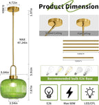 Modern Green Glass Pendant Light Fixtures, Mid Century Pendant Lights for Kitchen Island, 9.8" Gold Adjustable Height Ceiling Hanging Light Fixtures for Dining Room Entryway Bedroom Foyer Hallway