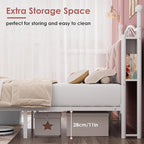 Full Upholstered Canopy Bed Frame with 2 Drawers & Crystal Tufted Storage Headboard Two-Purpose Metal Platform Bed with 4 Removable Posts & Charging Station Pink Princess Bed, Curtain Not Included